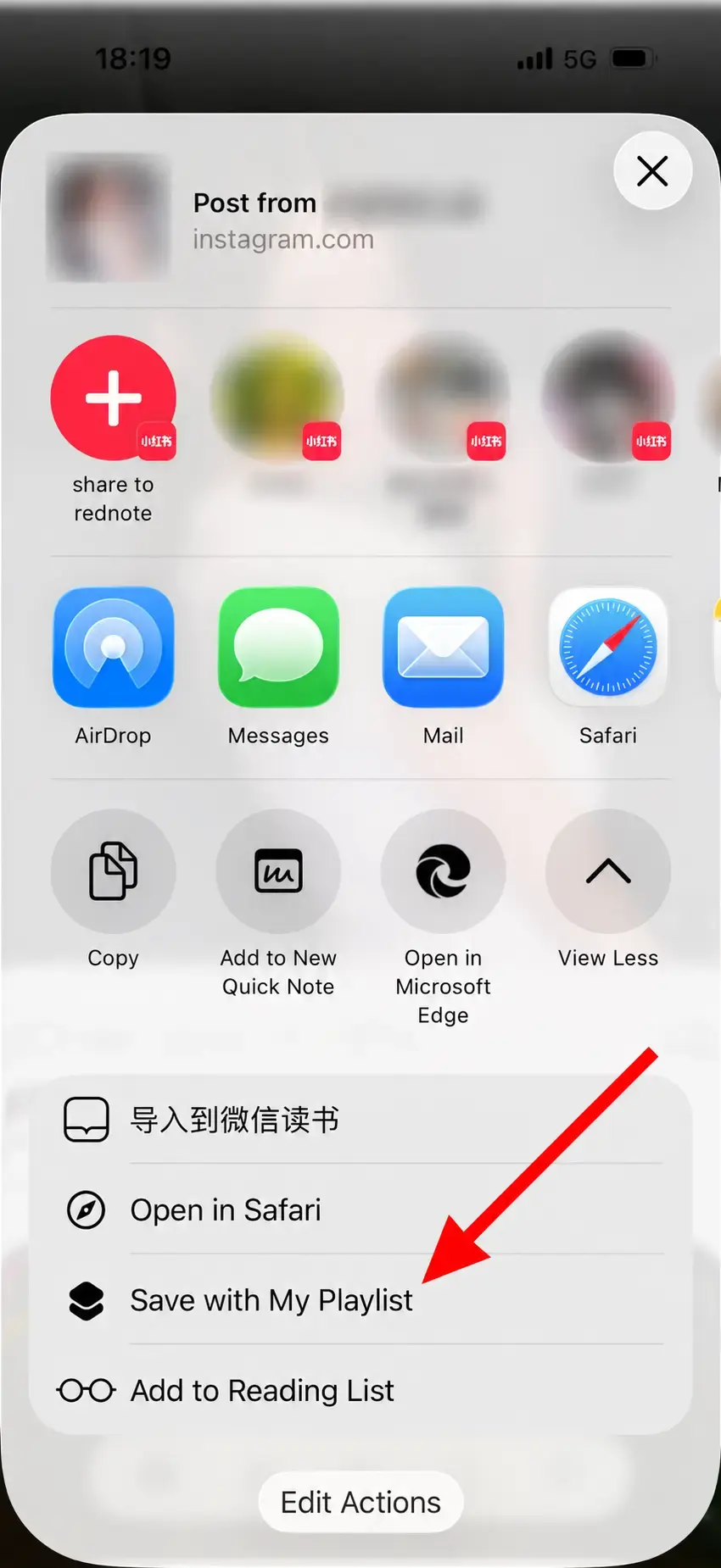 Im iPhone-Teilen-Menü „Save with My Playlist“ wählen